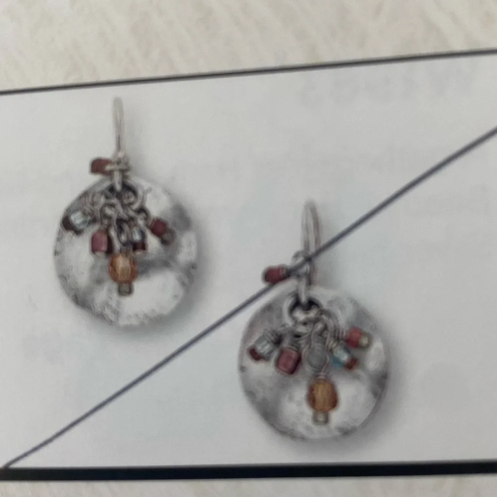Sterling Silver Disc Earrings with Multicolor Glass Beads - Picture 2 of 3